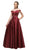 Cinderella Divine - UT257 Off Shoulder Beaded Belt Accent Satin Gown In Red