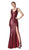 Cinderella Divine - UV004 Strappy V-Neck Gown with Slit In Red