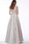 Jovani - 66863 V-Neck and Back Glittered A-line Dress In Gray and Silver