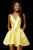 Sherri Hill - 52379 V Neck Spaghetti Straps A-Line Satin Short Dress In Yellow