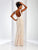 Clarisse - 4905 Plunging Floral Appliqued Evening Gown in White and Neutral