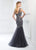 Montage by Mon Cheri - 218918 Lace Deep V-neck Trumpet Gown With Train in Gray
