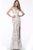 Jovani - 63754 Low V-Neck Laced Sheath Dress In White and Neutral
