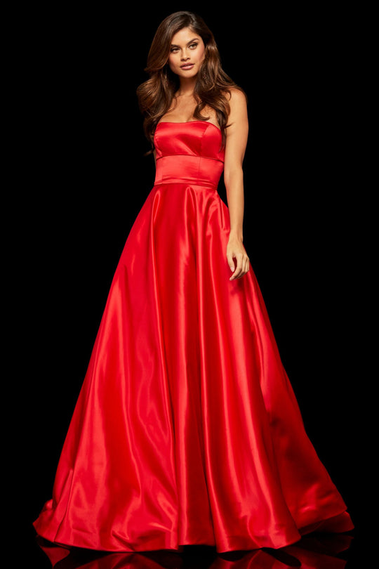 Sherri Hill - 52924 Strapless Satin A-Line Evening Gown In Red