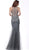 Jovani - 62157 Floral Embellished Halter Tulle Trumpet Dress In Gray and Multi-Color