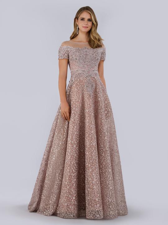 Lara Dresses - 29765 Short Sleeve Bead Embroidered Long Evening Gown