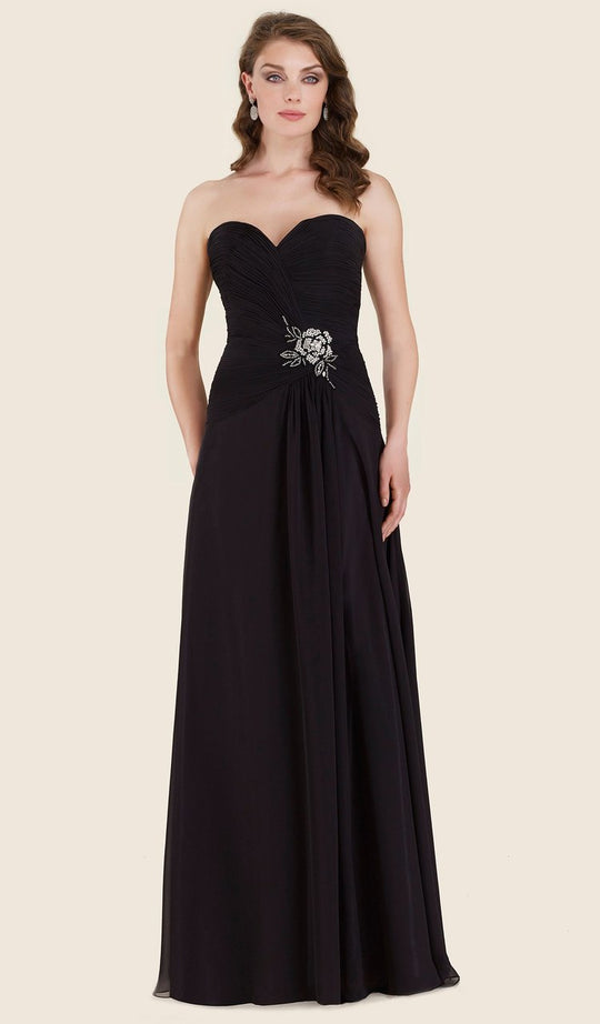 Rina Di Montella - RD2604 Pleated Sweetheart Chiffon A-line Gown in Black