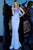 Jovani - 1307 One Shoulder Ruffle Neckline Sheath Long Dress In Blue