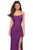 La Femme - 27660 Plunging Back Ruched High Slit Gown In Purple