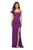 La Femme - 27660 Plunging Back Ruched High Slit Gown In Purple