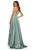 Sherri Hill - 52977 Long Surplice V-Neck High Slit Dress In Green and Silver