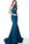 Jovani - 67702 Halter Neck Backless Glitter Knit Mermaid Gown In Blue and Green