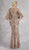 Janique - W2073 Lace Embroidered Bell Sleeve Bateau Trumpet Dress in Neutral