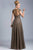 Janique - Long Illusion Ruched Bodice Beaded Chiffon Gown W325 in Green