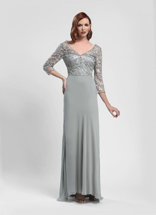 Sue Wong - Sequined Long Gown W4103 in Gray