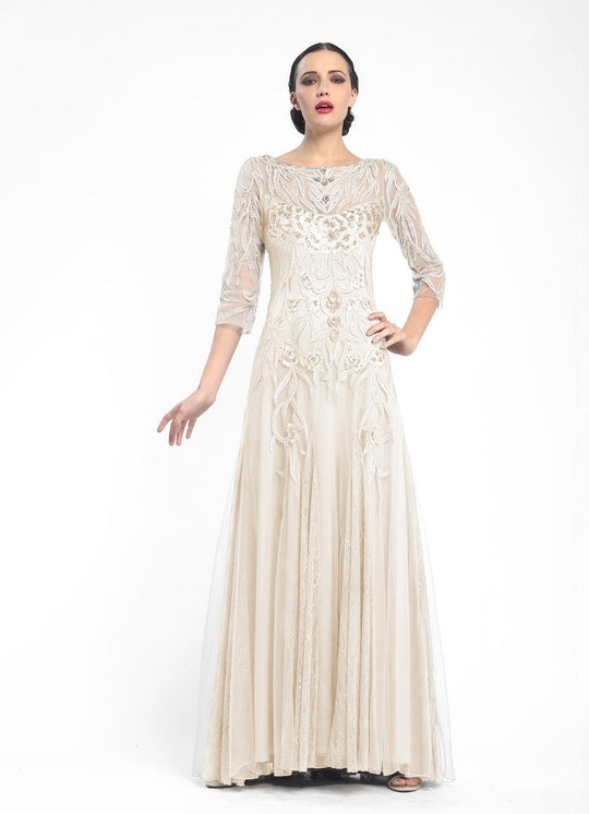 Sue Wong - Embroidered Illusion Bateau Gown in White