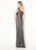 Cameron Blake - 219687 Floral Appliqued Asymmetrical Sheath Dress In Gray