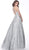 Jovani - 62739 Deep V-neck Brocade Ballgown In Silver