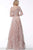 Jovani - 68056 Three Quarter Sleeves V-Neck Long Dress In Pink and Neutral 