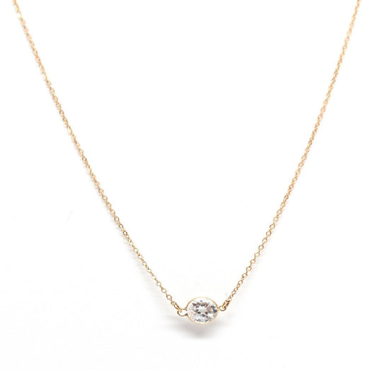 14k Gold White Topaz Solitaire Necklace