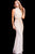 56001 Stripe Embellished High Halter Long Gown