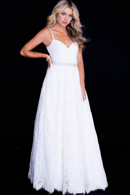 JVN58005 Interweaved Front Lace Overlaid Gown