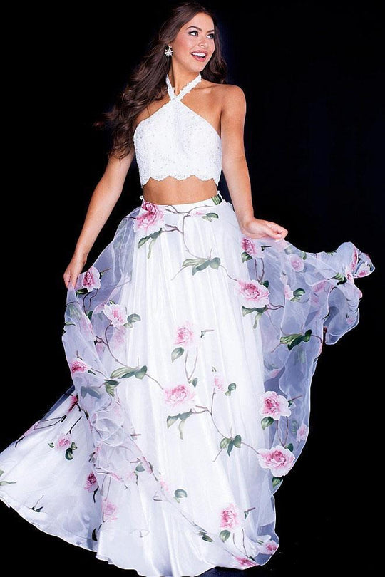 JVN53060 Two-Piece Halter Neck Ballgown
