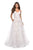 La Femme - 27263 Lace Applique Plunging V-neck A-line Dress In White and Neutral