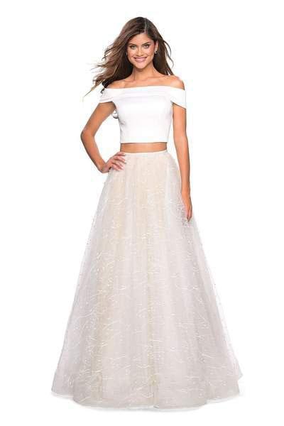 La Femme - 27478 Two Piece Off-Shoulder Tulle Ballgown In White