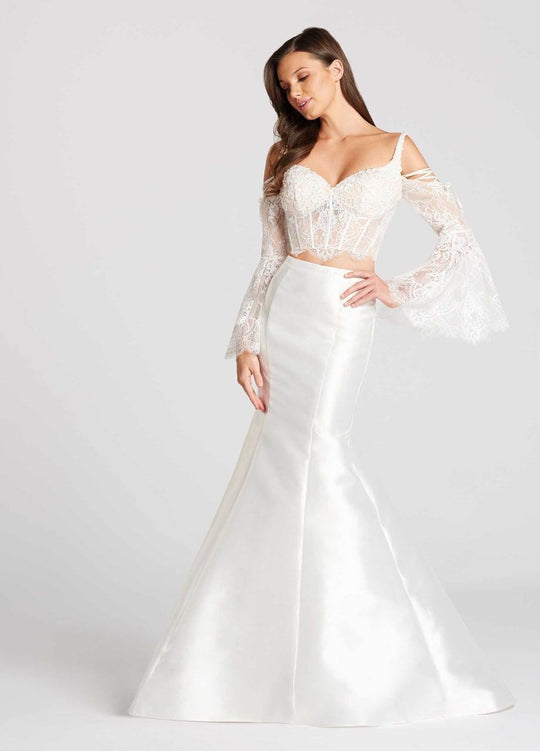 Ellie Wilde - EW118060 Bell Sleeve Corset Illusion Two-Piece Gown In White