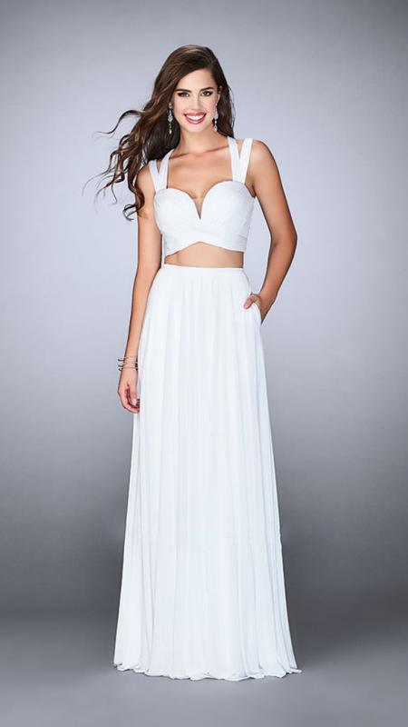 La Femme - Charming Sleeveless V-neck Two-piece Long Dress 23940 in White