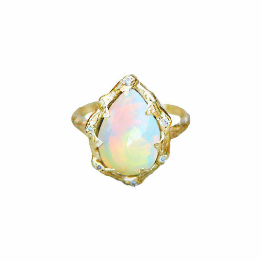 Logan Hollowell - NEW! Queen Water Drop White Opal Ring in Yellow Gold