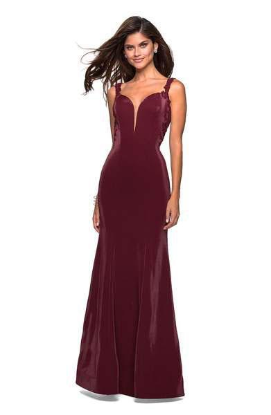 La Femme - 27474 Embellished Two Tone Jersey Trumpet Dress In Red
