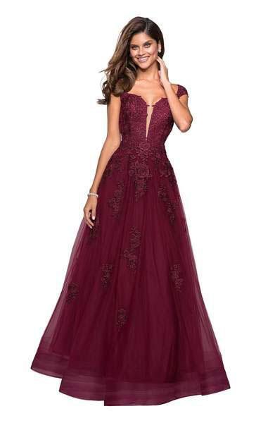 La Femme - 27503 Strappy Lace Embroidered A-Line Gown In Purple
