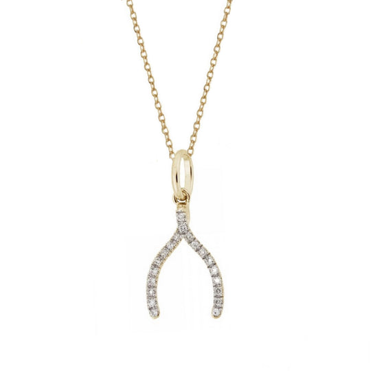 14k Gold Diamond Wishbone Charm Necklace