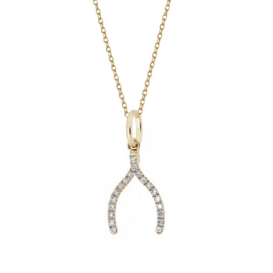 Rachael Ryen -  14k Gold Diamond Wishbone Charm Necklace