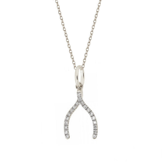 Rachael Ryen -  14k White Gold Diamond Wishbone Charm Necklace