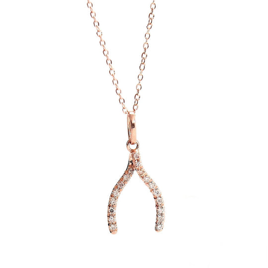 Rachael Ryen -  14k Rose Gold Diamond Wishbone Charm Necklace