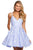 Sherri Hill - 52983 Plunging V-neck Brocade Short A-line Dress In Blue