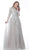 Jovani - 62777 Embroidered Long Sleeve High Neck A-line Dress In Silver