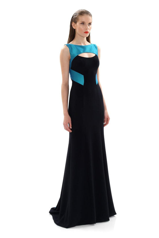 Theia  - 882275 Sleeveless Bateau Neck Long Gown in Blue and Black
