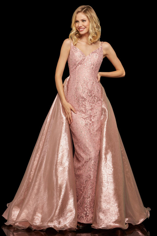 Sherri Hill - 52975 Beaded Lace Organza Dress With Overskirt In Pink