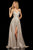 Sherri Hill - 52977 Long Surplice V-Neck High Slit Dress In Nude and Silver