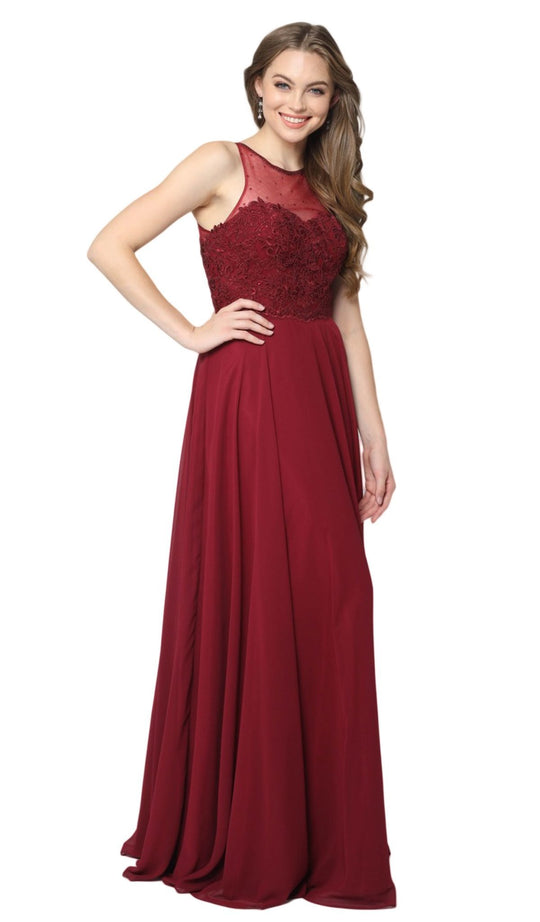 Nox Anabel - Y009P Applique Halter Neck A-line Dress In Red