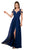 Nox Anabel - Y277 Cold Shoulder V Neckline A-Line High Slit Gown In Blue