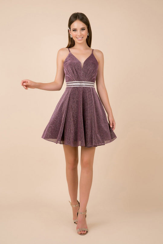Nox Anabel - Y678 Plunging V-neck A-line Dress In Purple