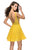 La Femme - 26616 Deep Scoop Back All Over Lace Short Dress in Yellow
