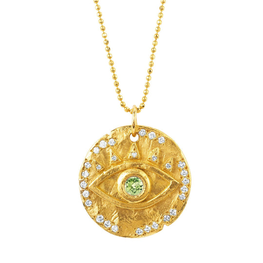 18k Peridot Eye of Protection Coin Pendant