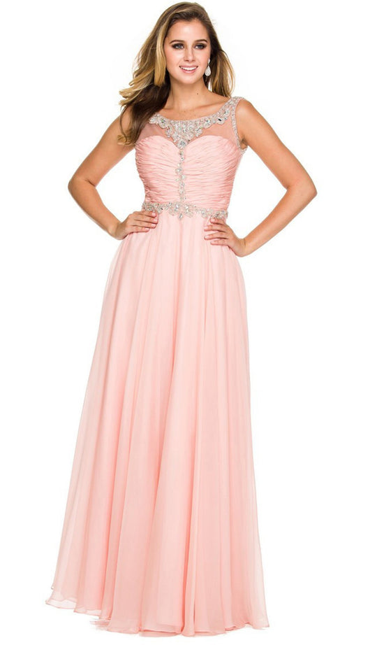 Bateau illusion Chiffon Gown