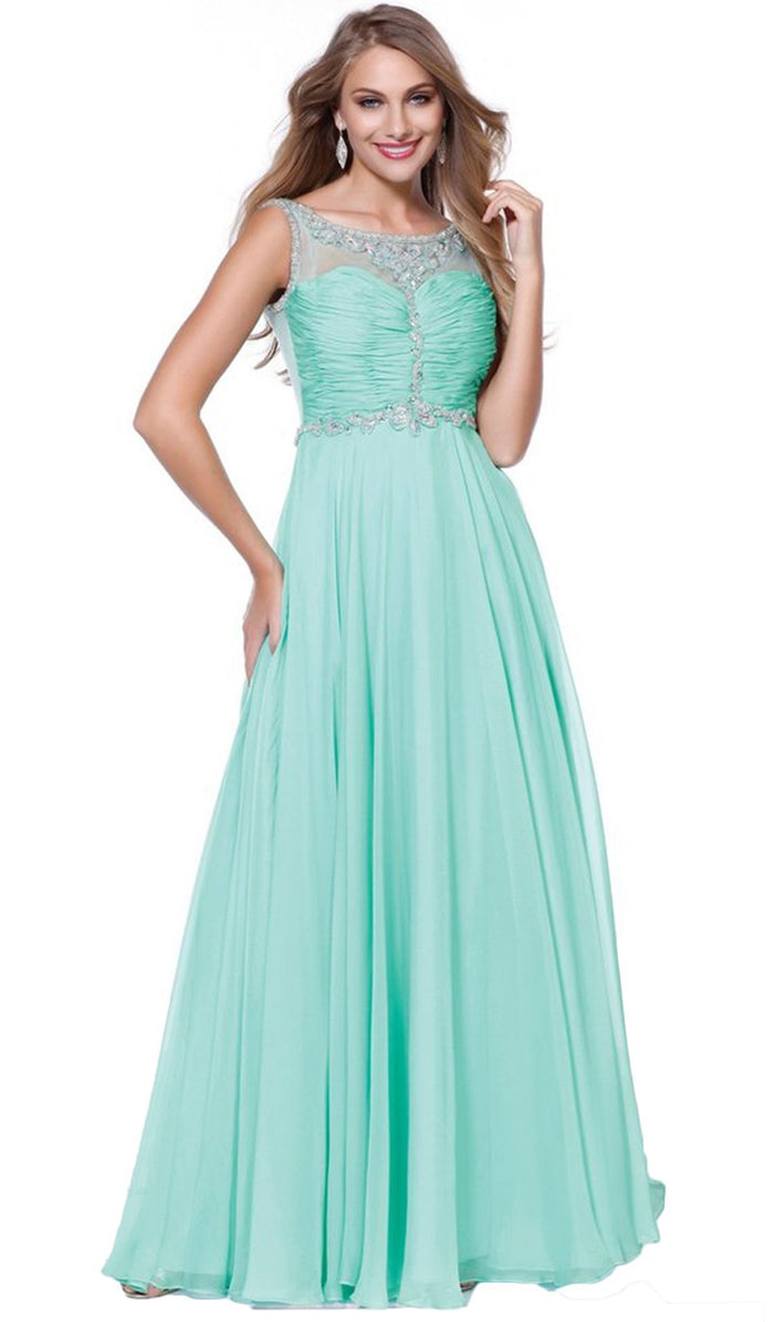 Bateau illusion Chiffon Gown